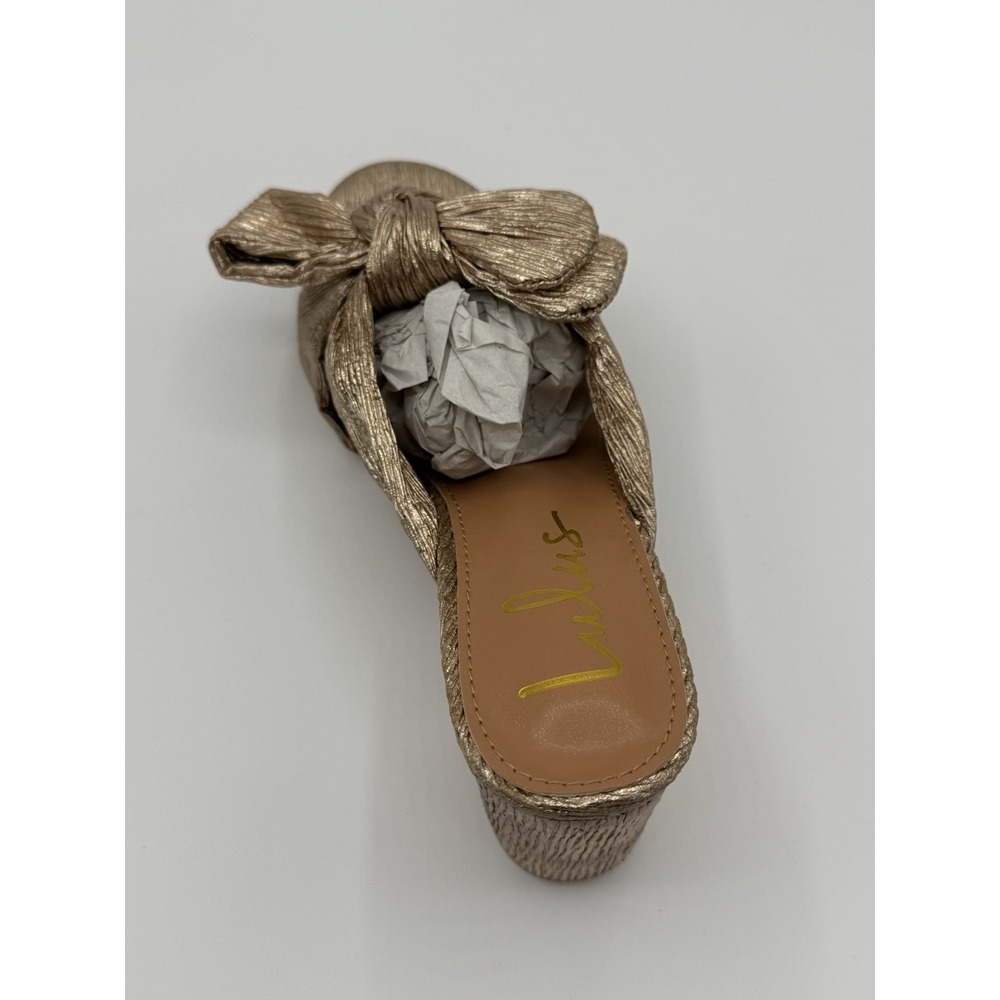 Lulus Dorothea gold knotted high heel sandals pleated metallic fabric Size 6.5 - Picture 3 of 3